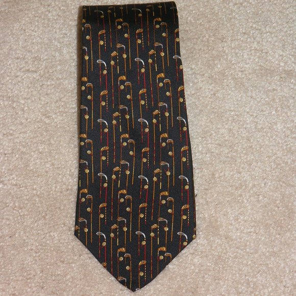 Salvatore Ferragamo Blue Golf Themed Short Silk Tie